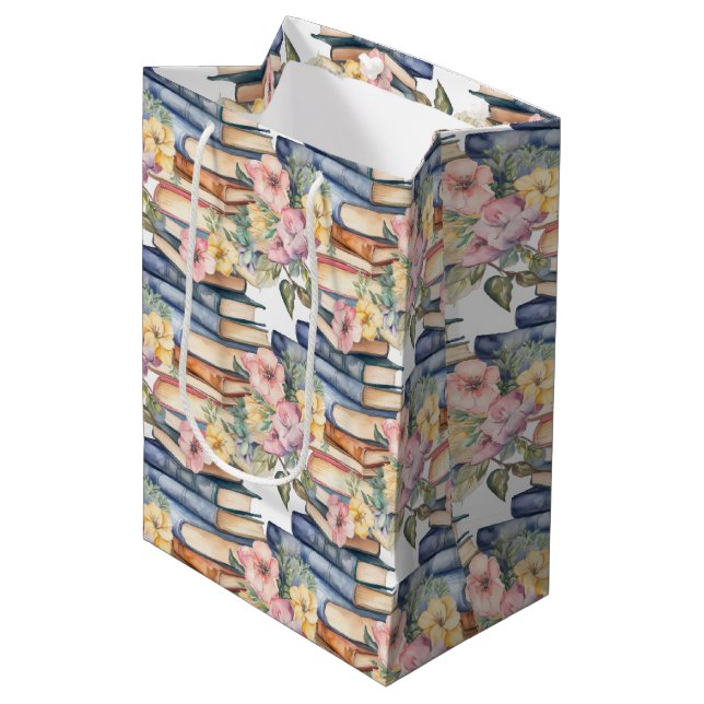 Sac Cadeau Moyen mignonette livres fleurie club amoureux (Devant Angle)
