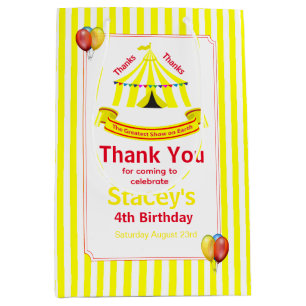 Sac Cadeau Moyen Mignonne Cirque Anniversaire Merci Jaune