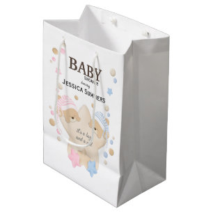 Sac Cadeau Moyen Mignonne dormant Teddy Bear Twins Baby shower Moye