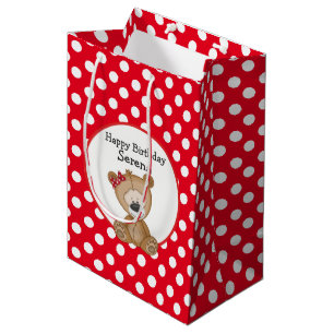 Sac Cadeau Moyen Mignonne Ours en Teddy avec Anniversaire Pois