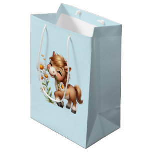 Sac Cadeau Moyen Mignonne Pony Mange Manger Des Marguerites