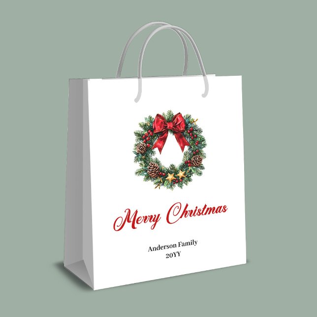 Sac Cadeau Moyen Minimalist Christmas wreath gift bag personalized (Minimalist Christmas wreath gift bag personalized)
