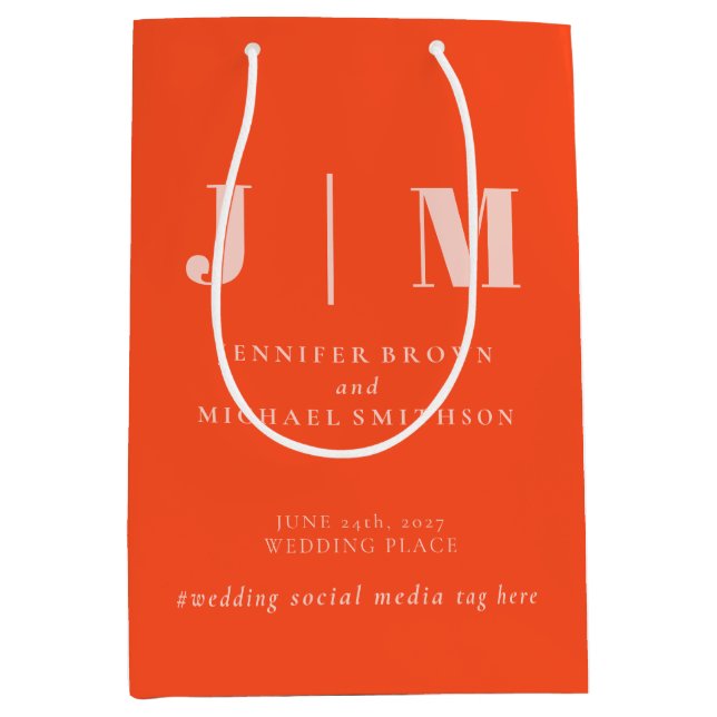 Sac Cadeau Moyen Minimalist Orange Pink Simple Gift Wedding (Devant)