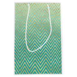 Sac Cadeau Moyen Mint Green Gold Glam Chevron Ombre