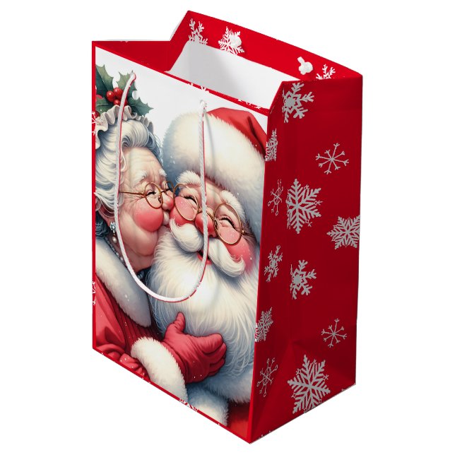 Sac Cadeau Moyen Mme Clause Kissing Père Noël Cute Christmas (Dos Angle)