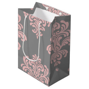 Sac Cadeau Moyen Modèle Damas rose et gris