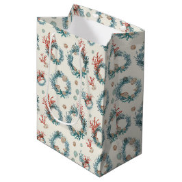 Sac Cadeau Moyen Modèle de couronne de Noël vintage marine côtière