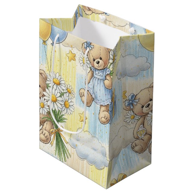 Sac Cadeau Moyen Modèle de jardin de marguerites Ourson (2) (Devant Angle)