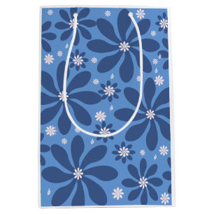 Sac Cadeau Moyen Modèle Floral Bleu - Accès Élégant