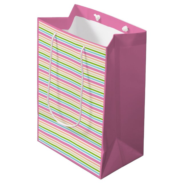 Sac Cadeau Moyen Modèle rayé jaune rose violet (Devant Angle)
