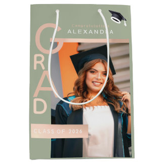 Sac Cadeau Moyen Modern Jade Graduate Congratulations  Rose Gold 