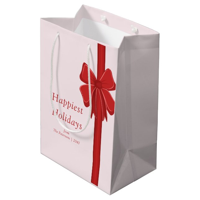 Sac Cadeau Moyen Modern Red Ribbon Bow Wrapped Christmas (Dos Angle)