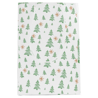 Sac Cadeau Moyen Modern Winter Pine Tree Star