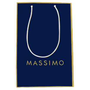 Sac Cadeau Moyen Moderne Minimaliste Bleu Or Professionnel Tendance