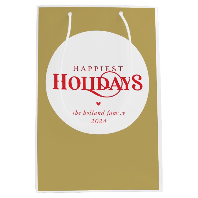 Sac Cadeau Moyen MODERNE minimum festif or rouge vacances les plus  (Devant)