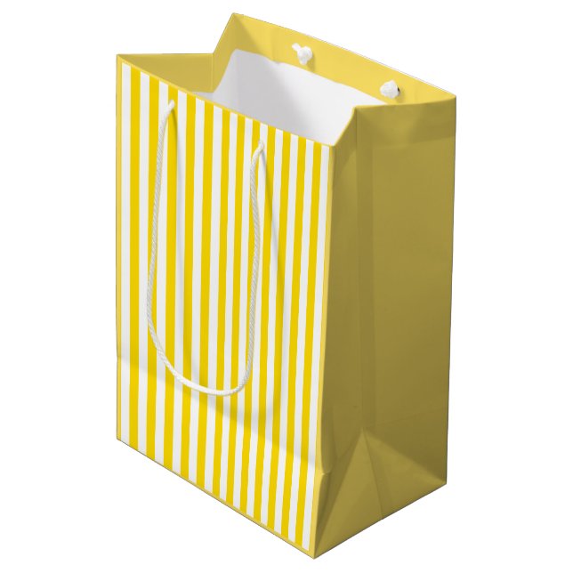 Sac Cadeau Moyen Moderne Yellow White Stripes Modèle Élégant (Devant Angle)