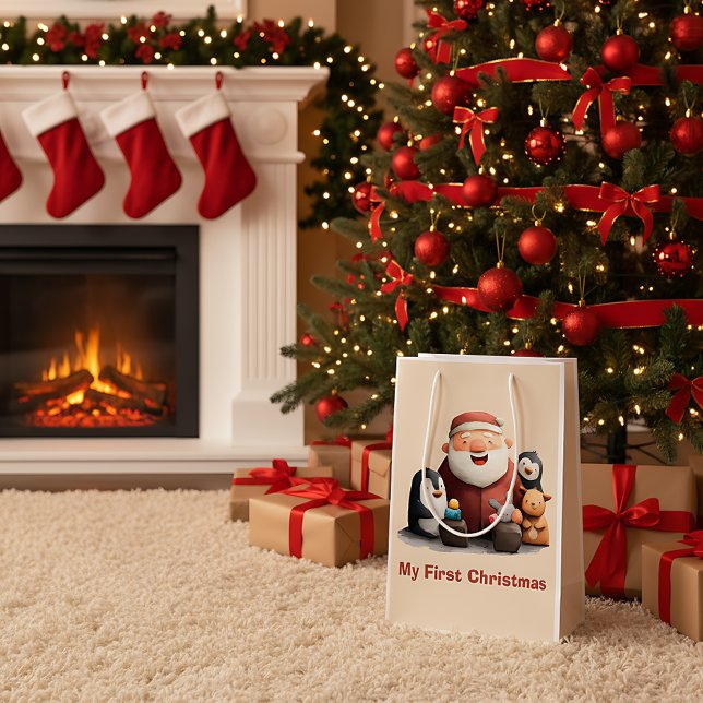 Sac Cadeau Moyen Mon premier Noël mignon Père Noël & Animaux (Créateur téléchargé)
