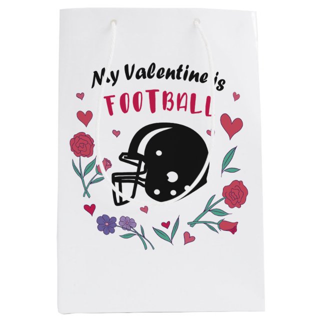 Sac Cadeau Moyen Mon Valentin est Football Invitation Carte postale (Devant)