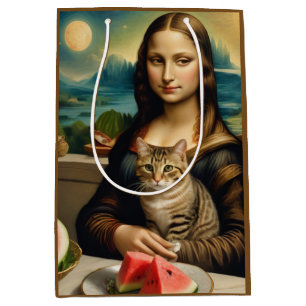 Sac Cadeau Moyen Mona Lisa & son chat - Vibrations estivales \
