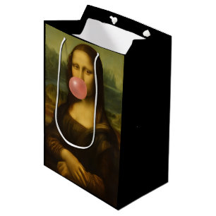 Sac Cadeau Moyen Mona Lisa soufflant de bulle rose