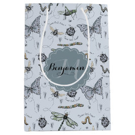 Sac Cadeau Moyen Monogramme Bleu Bugs et Insects Garçon Douche