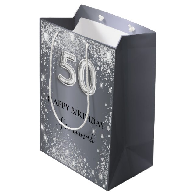 Sac Cadeau Moyen Monogramme de poussière de parties scintillant arg (Dos Angle)
