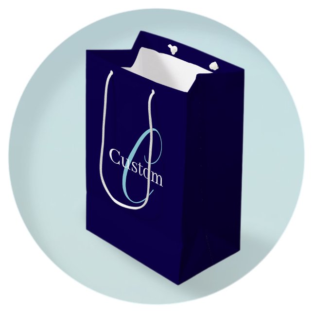 Sac Cadeau Moyen Monogramme de script curatif modifiable bleu pourp (Créateur téléchargé)