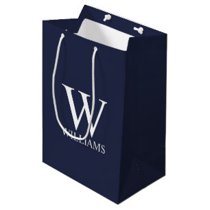Sac Cadeau Moyen Monogramme et nom personnalisés bleu marine
