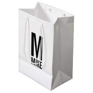Sac Cadeau Moyen Monogramme et nom personnalisés modernes
