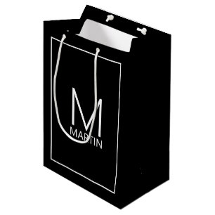 Sac Cadeau Moyen Monogramme et nom personnalisés modernes