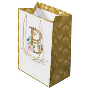 Sac Cadeau Moyen monogramme floral or B