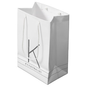 Sac Cadeau Moyen Monogramme Initial Moderne Simple Nom