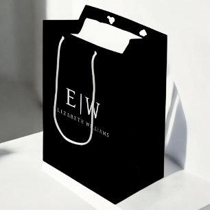 Sac Cadeau Moyen Monogramme Moderne Minimaliste Noir et Blanc