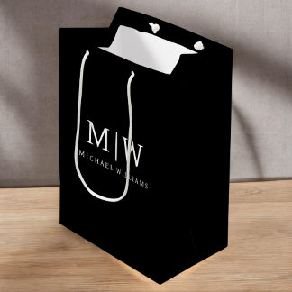 Sac Cadeau Moyen Monogramme moderne minimaliste noir et blanc