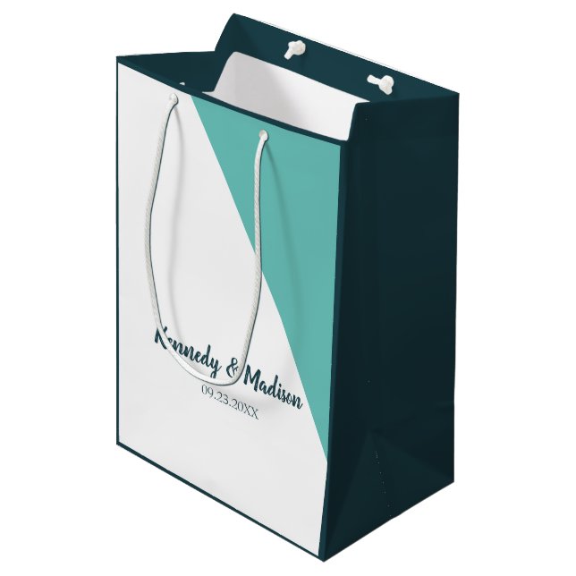 Sac Cadeau Moyen Monogramme turquoise 💍 Élégance géométrique moder (Devant Angle)