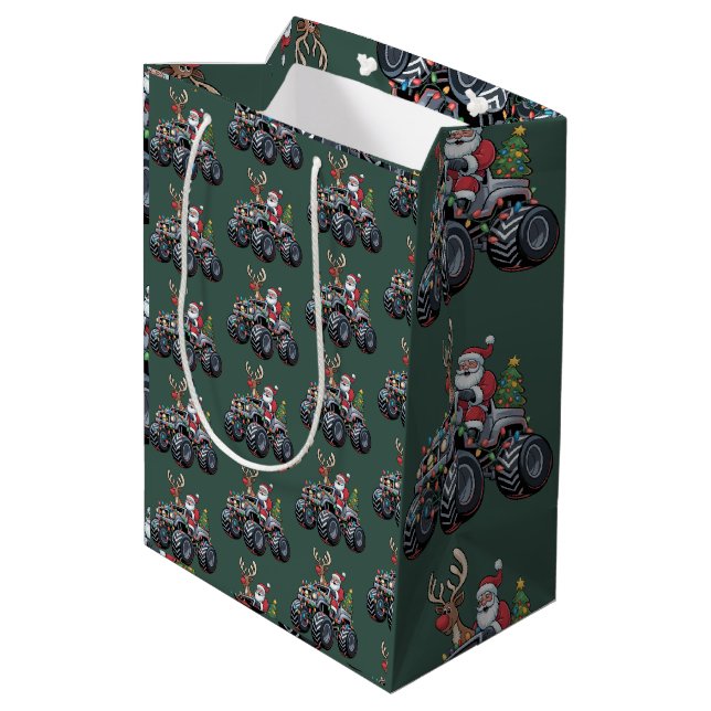 Sac Cadeau Moyen Monster Truck Noël Père Noël Vacances Enfants (Dos Angle)