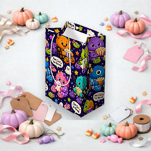 Sac Cadeau Moyen Monstre de dessin animé violet mignon Halloween