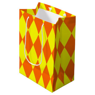 Sac Cadeau Moyen Motif à carreaux Harlequin jaune orange