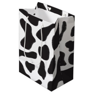 Sac Cadeau Moyen Motif animal à tache de vache noire et blanche