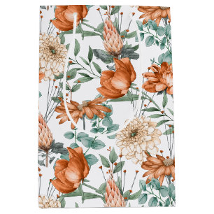 Sac Cadeau Moyen Motif botanique vert d'orange brûlé