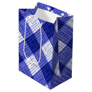 Sac Cadeau Moyen Motif carreaux à carreaux gras bleu et blanc