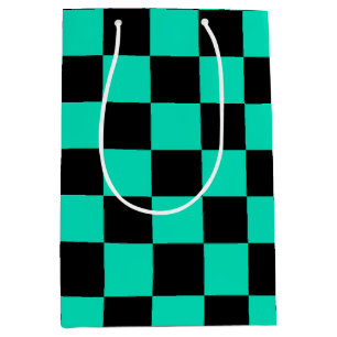 Sac Cadeau Moyen Motif chèque À damiers noir vert