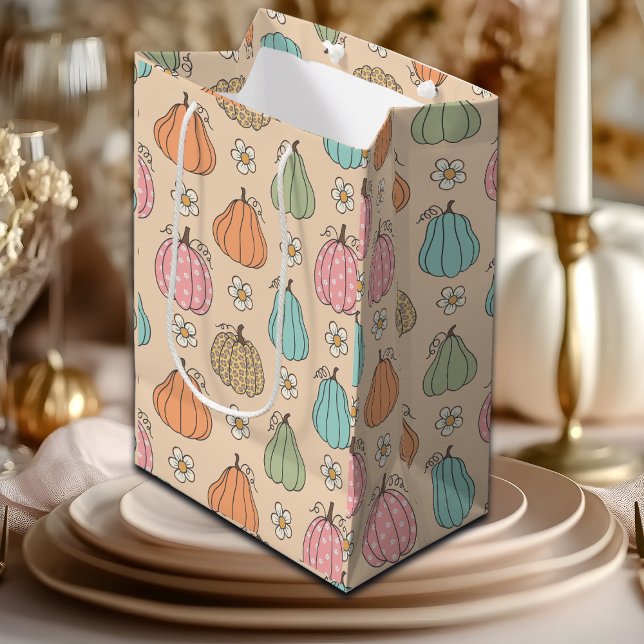Sac Cadeau Moyen Motif Citrouille couleur beige neutre (Créateur téléchargé)