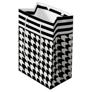 Sac Cadeau Moyen Motif classique en houndstooth noir