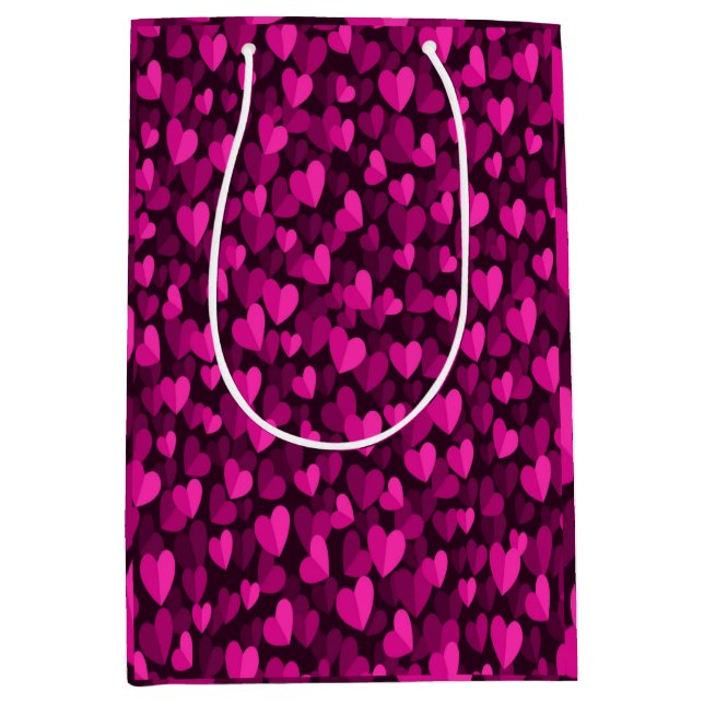 Sac Cadeau Moyen Motif Coeurs roses (Devant)