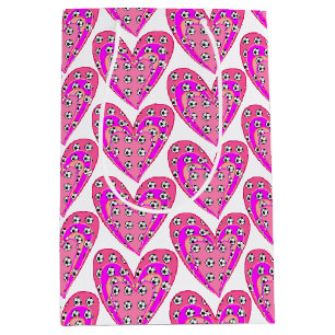 Sac Cadeau Moyen Motif Coeurs Roses Et Boules De Football