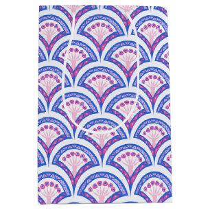 Sac Cadeau Moyen motif damassé floral bleu