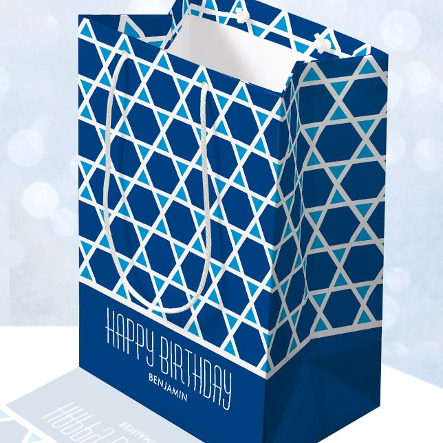 Sac Cadeau Moyen Motif d'anniversaire ou de coutume Blue Star (Créateur téléchargé)