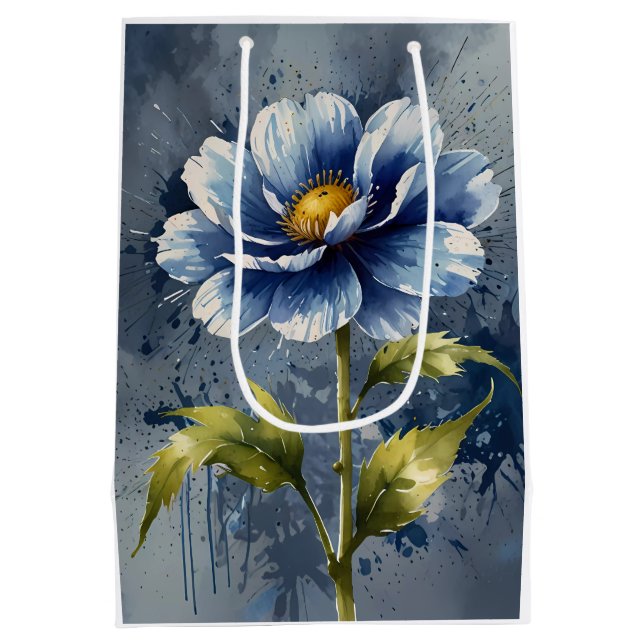 Sac Cadeau Moyen Motif d'aquarelle de fleurs bleues (Dos)