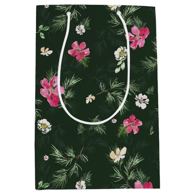 Sac Cadeau Moyen Motif d'aquarelle de Noël rouge (Devant)